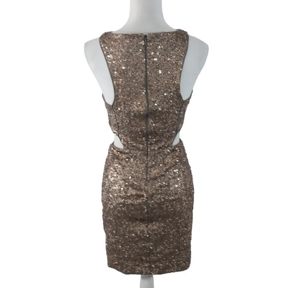 EXPRESS! GOLD SEQUIN EMBELLISHED STRETCH CUTAWAY SIDES, CLUB, PARTY DRESS! SZ 6 - Picture 7 of 10